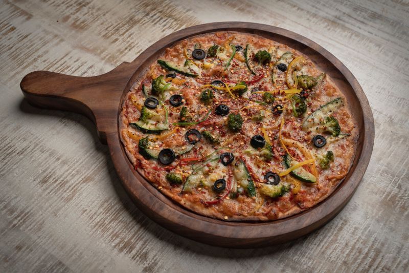 Fresh ranch pizza served at party catering